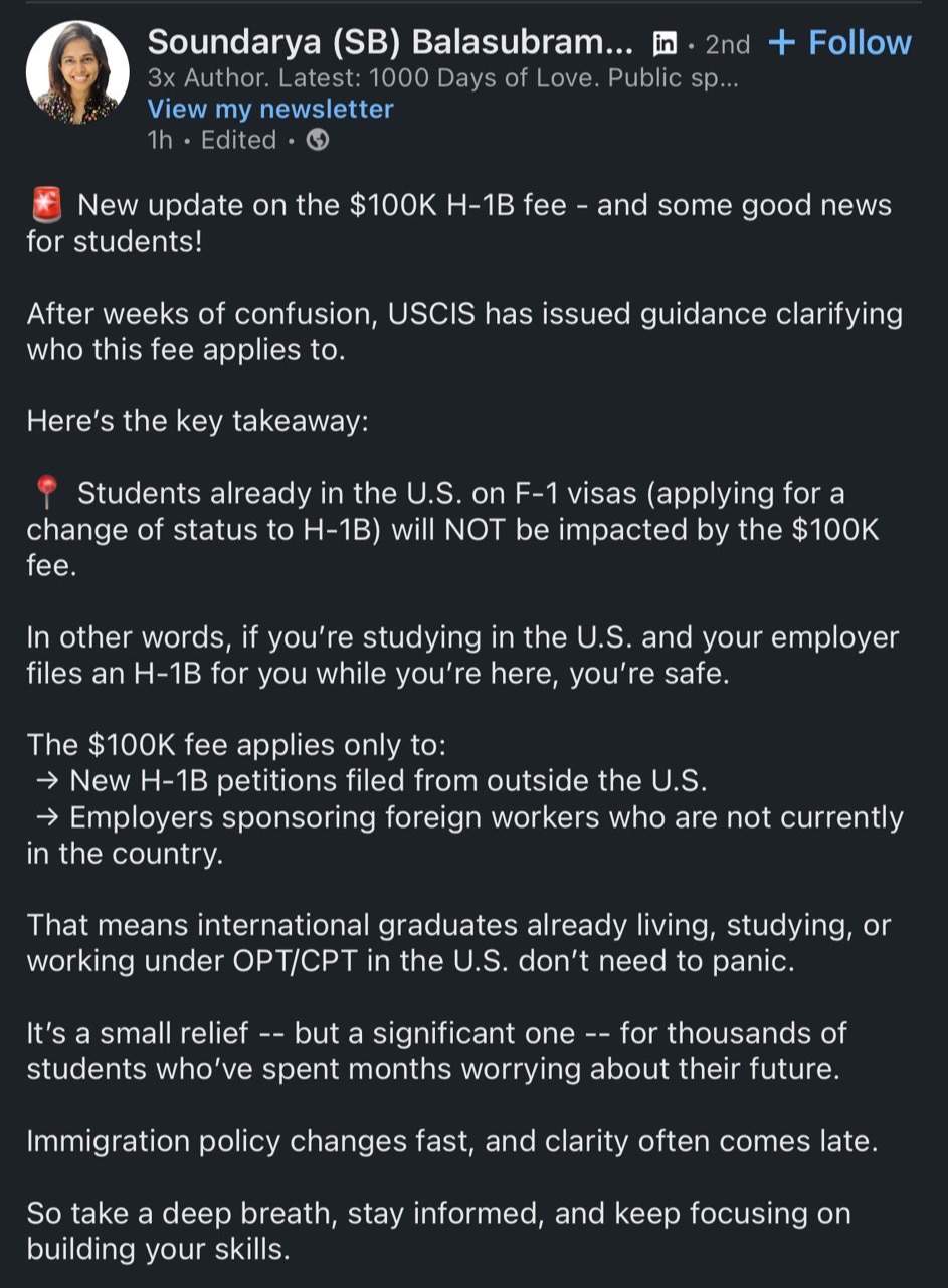 H1B $100K Fee Clarification Part 1