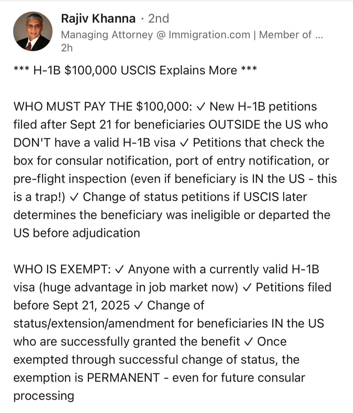 H1B $100K Fee Clarification Part 2